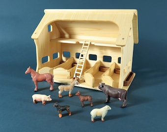 Handmade Wooden Stable: Montessori Farm Toy with Horse Paddock