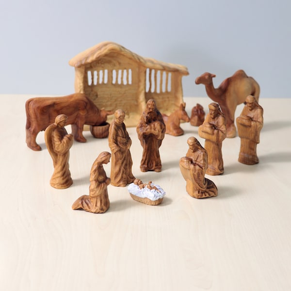 Handmade Wooden Nativity Set: Christmas Religious Decor