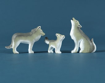 Familia de lobos, animales Waldorf de madera, figuras de lobos, juguetes orgánicos, juguetes de madera hechos a mano, juego abierto