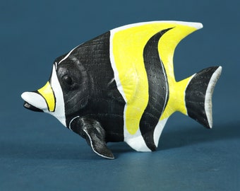 Handmade Wooden Fish, Moorish Idol Toy Figurine, Collectible Aquarium Animals, Waldorf Toys, Handmade Wood Toy, Oceanic Creatures