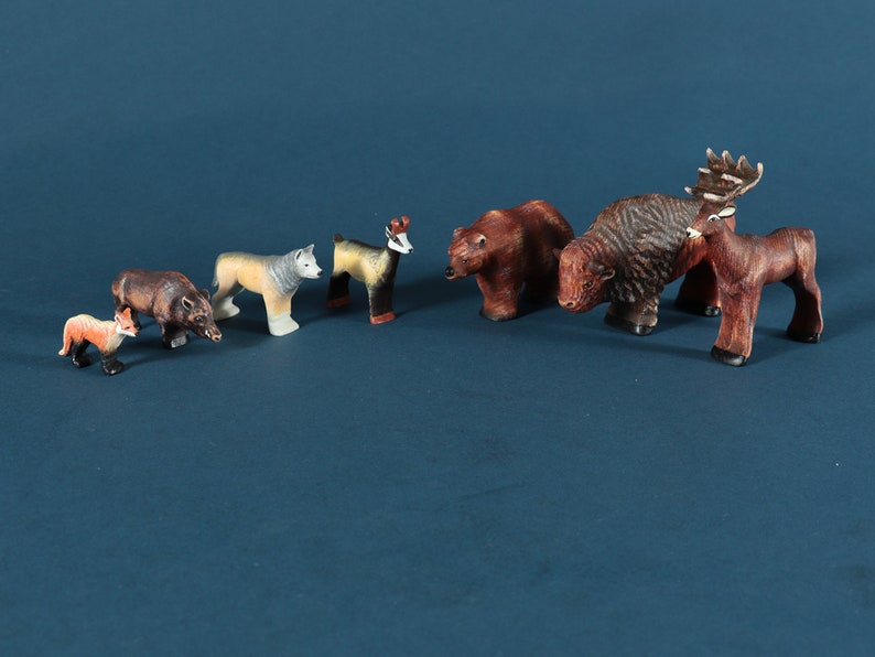 Wooden Woodland Animals Set 7 Beautiful Forest Animals Made of Wood Collectible Woodland Animals Figure Hand Made Wooden Toys image 10