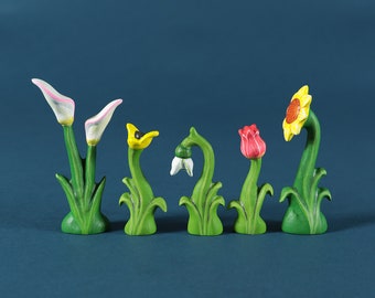 Wooden FLOWERS, Waldorf Toys, Handmade Toys, Painted Flower, Wooden Snowdrop, Tulip, Sunflower, White Calla, Daffodil, Decorative Flowers