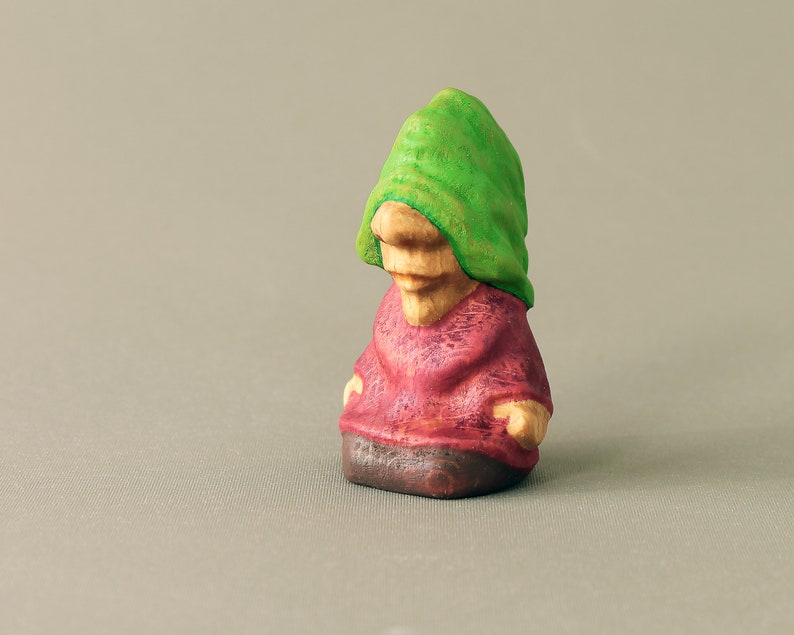 Wooden Dwarf, Fairy Tale Gnome, Waldorf toys, Wooden Toys, Gift for Kids Green hat