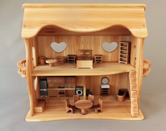 Grande Maison de poupée ou lutin, jouet waldorf en bois massif huilé