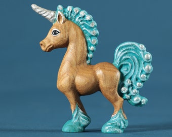 Blue Unicorn | Wooden Unicorn | Waldorf Animals | Unicorn Toy Figurine | Pony Land | Imaginative Toys | Mythological Animals