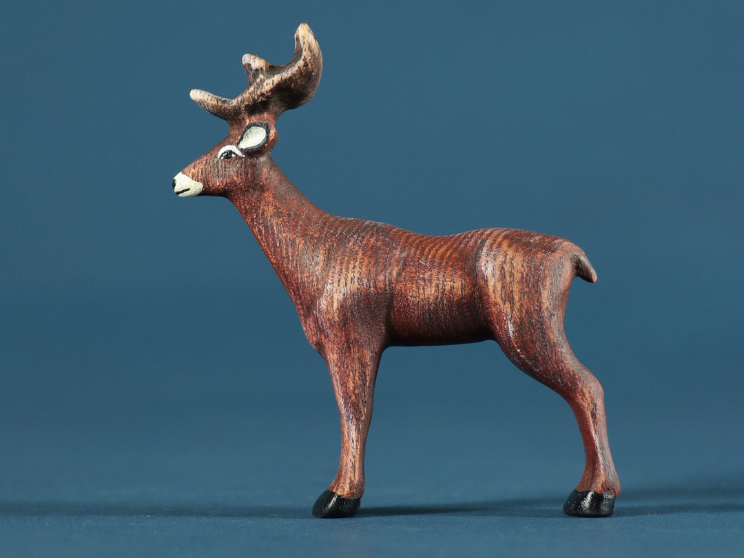 Wooden Deer Collectible Toy Figurine Woodland Animals Etsy