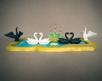 Swan wooden toy, Decorative swan, Wooden Swans Family, Bird figurine for kids, Waldorf toys, Wooden toy figurine, Open ended play