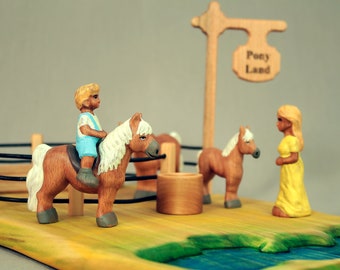 Handcrafted Wooden Pony Toy Set: Kids Paddock Play