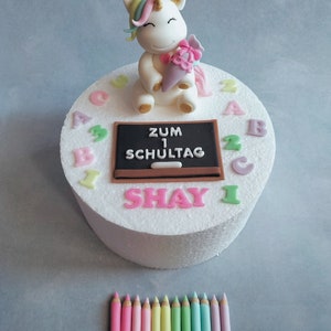 Cake topper school enrollment girl fondant first day of school cake decoration children's cake fondant figures cute unicorn with school bag