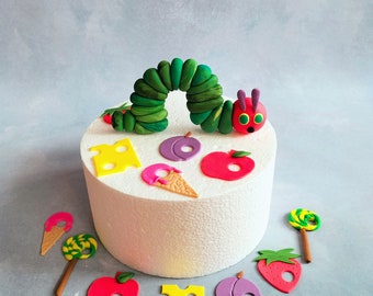 Cake decoration, cake topper, fondant similar to The Very Hungry Caterpillar decoration set