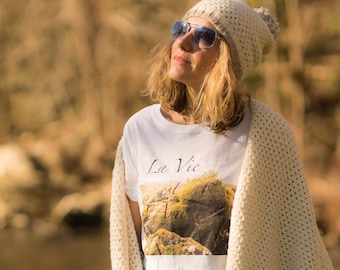 Estola de alpaca tricotada à mão, xale de lã feminino