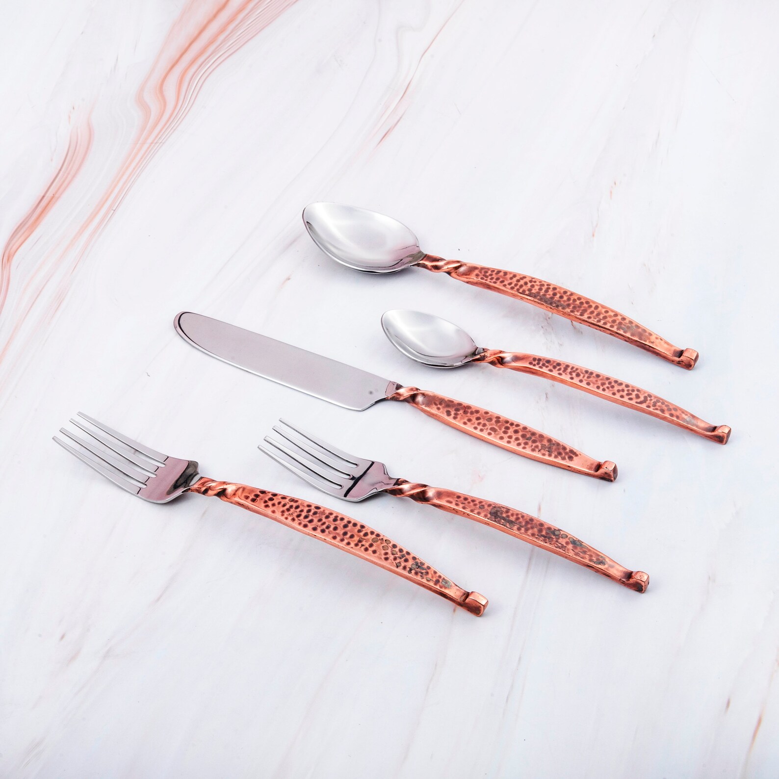 Inox Copper Antique Hammered Twisted Urban 20 Pcs. Flatware Etsy