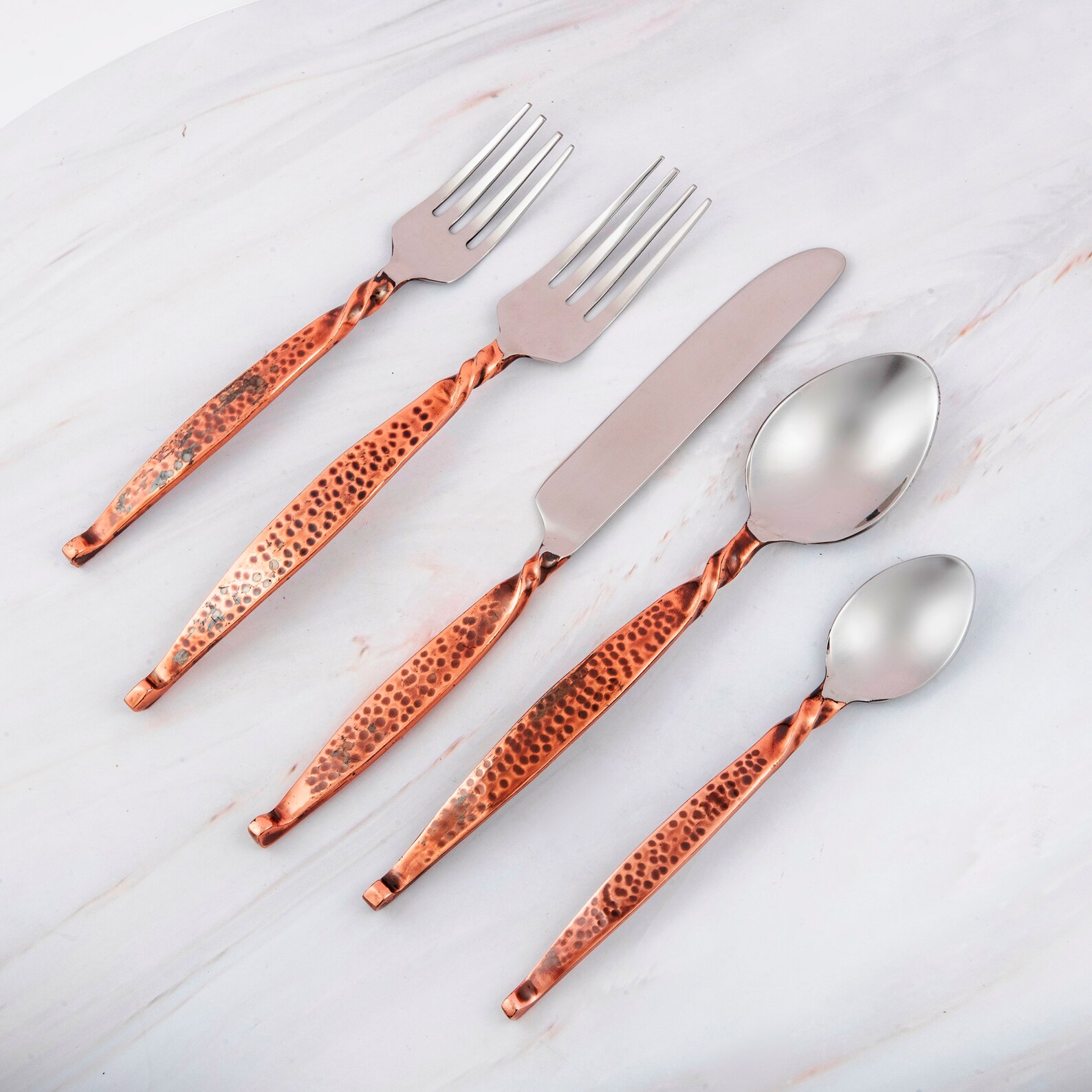 Inox Copper Antique Hammered Twisted Urban 20 Pcs. Flatware Etsy