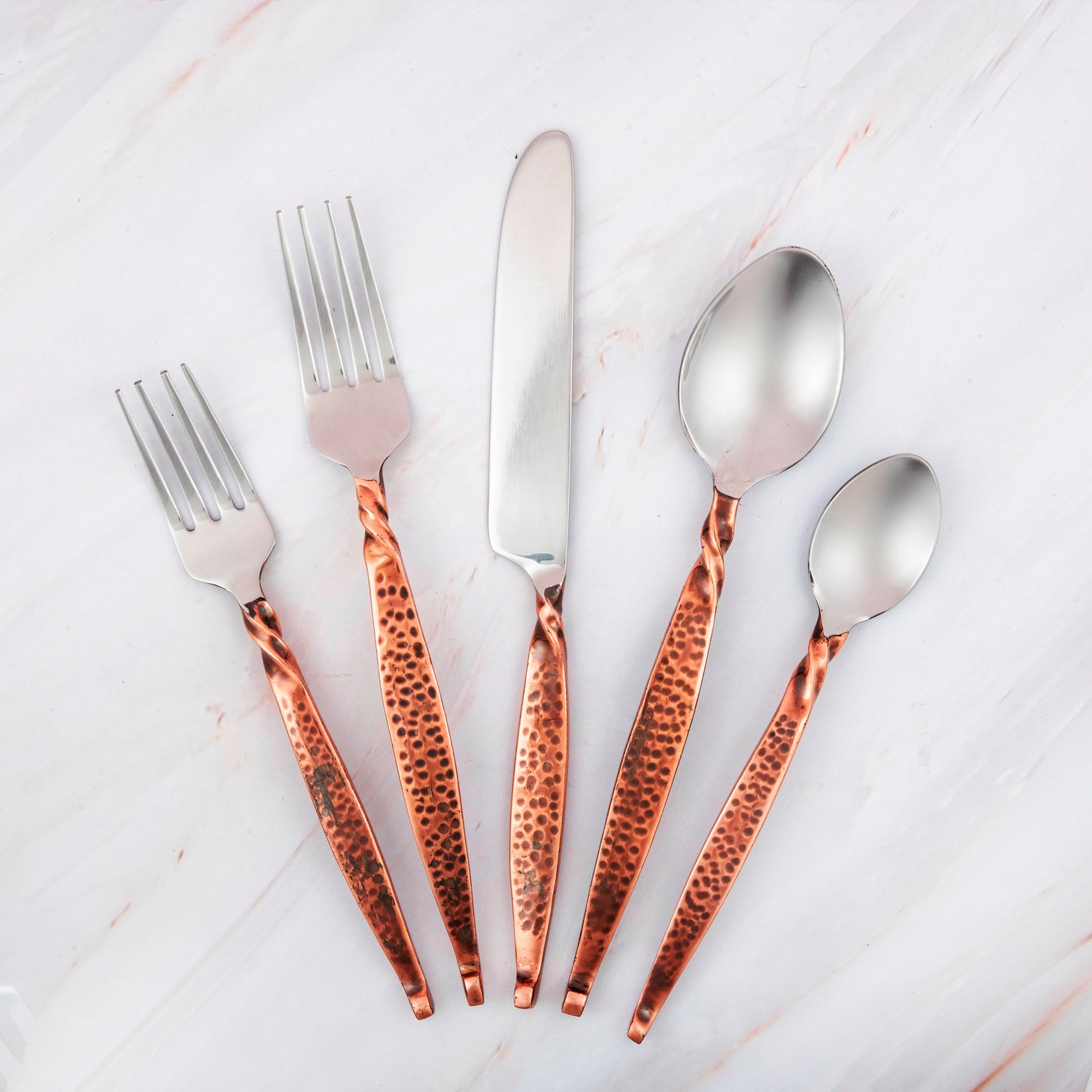 Inox Copper Antique Hammered Twisted Urban 20 Pcs. Flatware Etsy