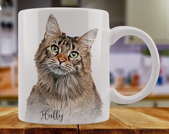 Custom Pet Portrait Mug: Personalized Cat Memorial Gift