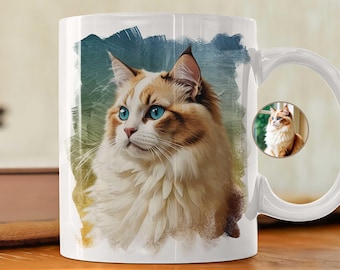 Custom Pet Portrait Mug: Personalized Cat Memorial Gift