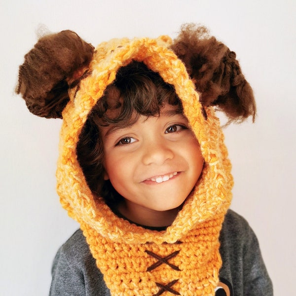 Ewok Inspired Hood Star Wars - Crochet -Ewok Scoodie Cosplay- Recién nacido, bebé, niño pequeño, niño, adulto. Accesorio fotográfico para recién nacidos, disfraz, regalo.