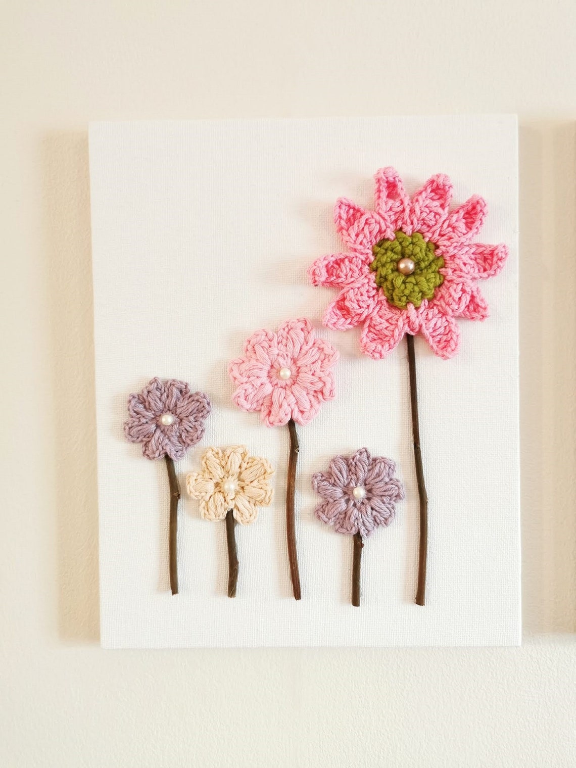 Crochet Flower Wall Hanging Flower Wall Art Yarn Flower Wall Etsy