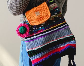 Handgebreide kleurrijk gehaakte rugzak | Boho-schooltas