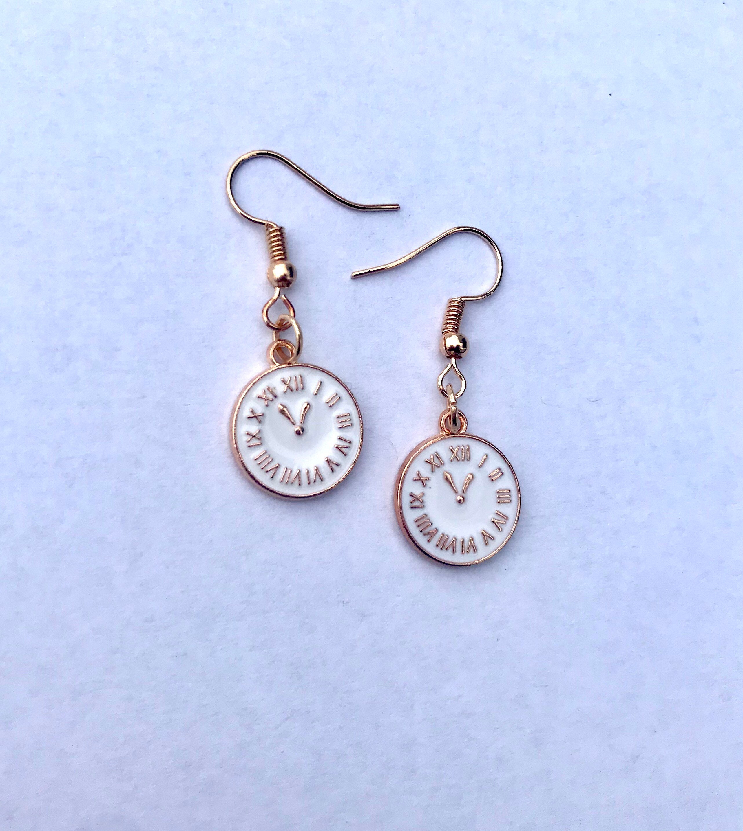 Gold Clock Earrings Etsy