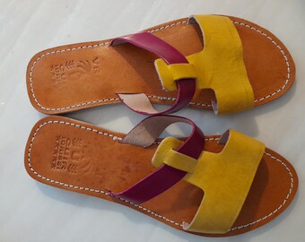 mustard color flip flops