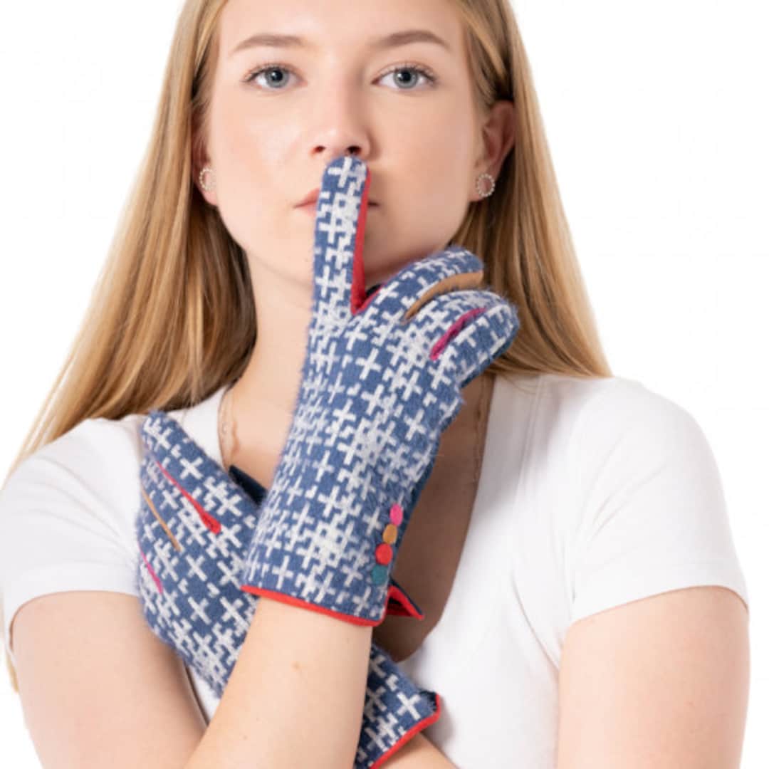 Navy & White Ladies Winter Gloves, Fashion Gloves , Etsy