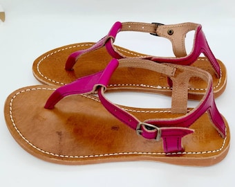 UK Size 6 , USA Size 8, Europe Size 39, Fuchsia Handmade Moroccan Leather Sandals