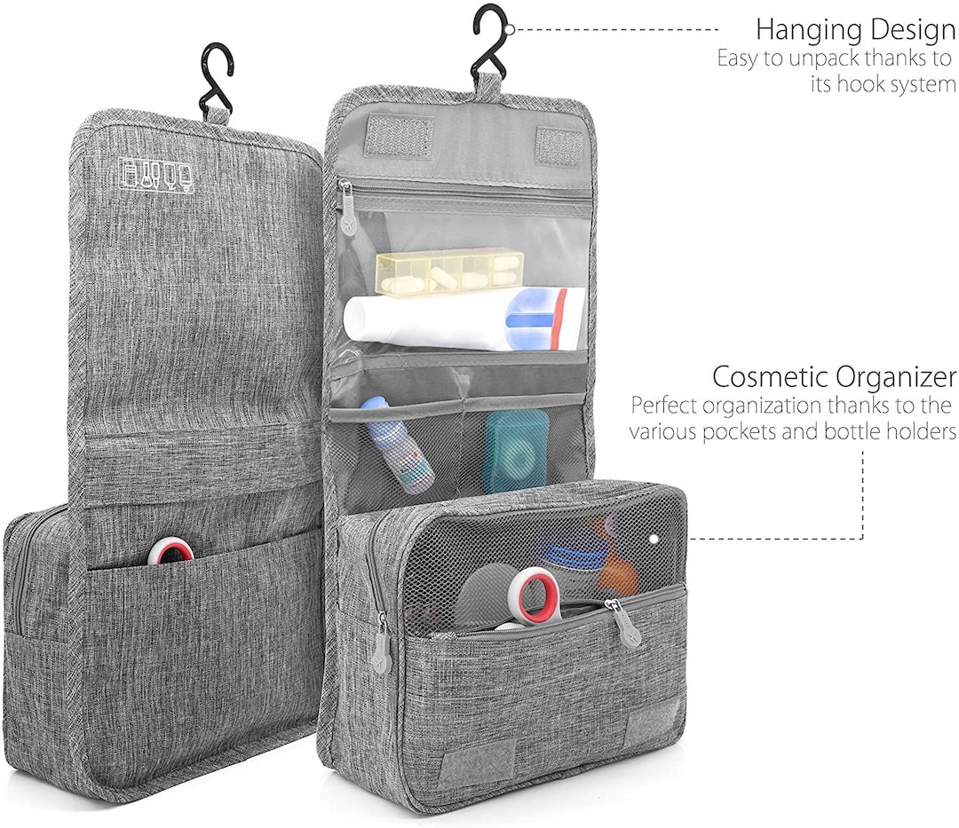 Grey Hanging Travel Toiletry Bag, Maternity, Overnight, Hospital