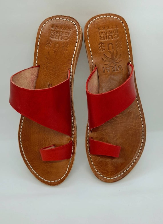Ladies Sandals, UK Size 7, Usa Size 9.5, Europe 40.5, Handmade Red,  Moroccan Leather, Open Toe Ladies/woman Slides, Sandals, Shoe -  Canada