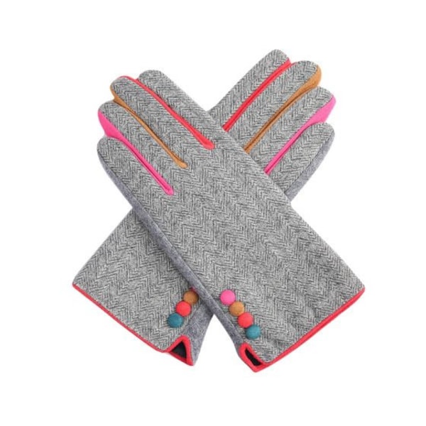 Grey Wool Blend Herringbone Ladies Winter Gloves