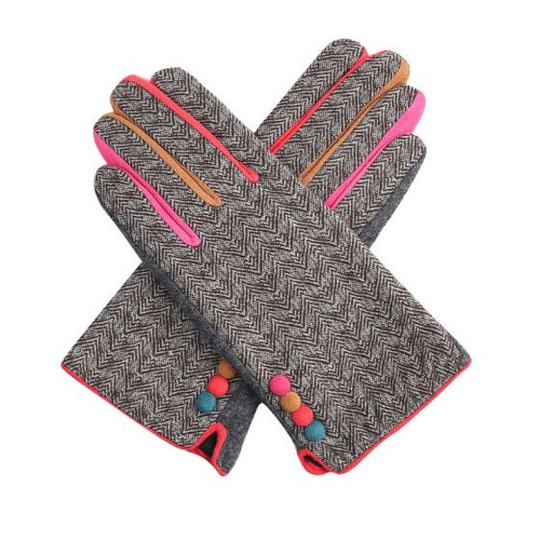 Brown Woolblend Herringbone Ladies Winter Gloves