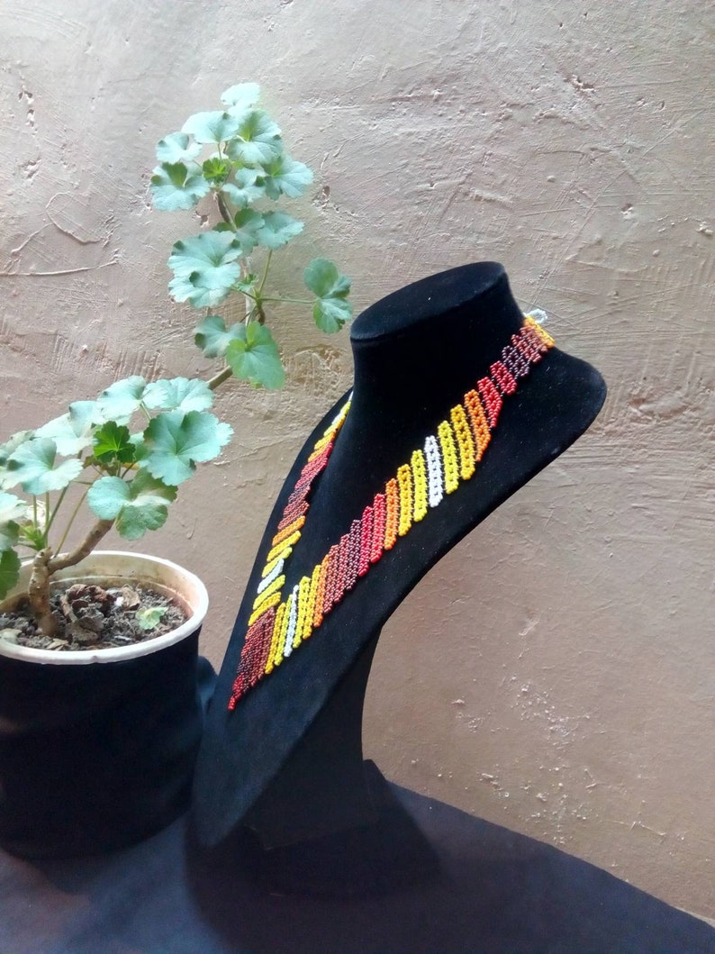 African beaded colorful necklace handmade tribal statement maasai jewellery