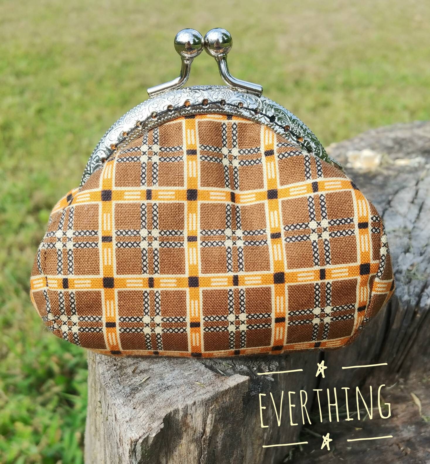 Brown Plaid Coin Purse Etsy