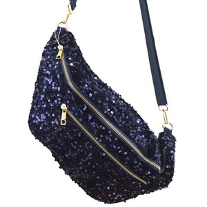 Banane Xl femme Glitter, Banane Pailette , Banane Sequin , Oversize bum bag , grand Sac banane femme , Bum bag , hip bag pochette banane Shine Blue