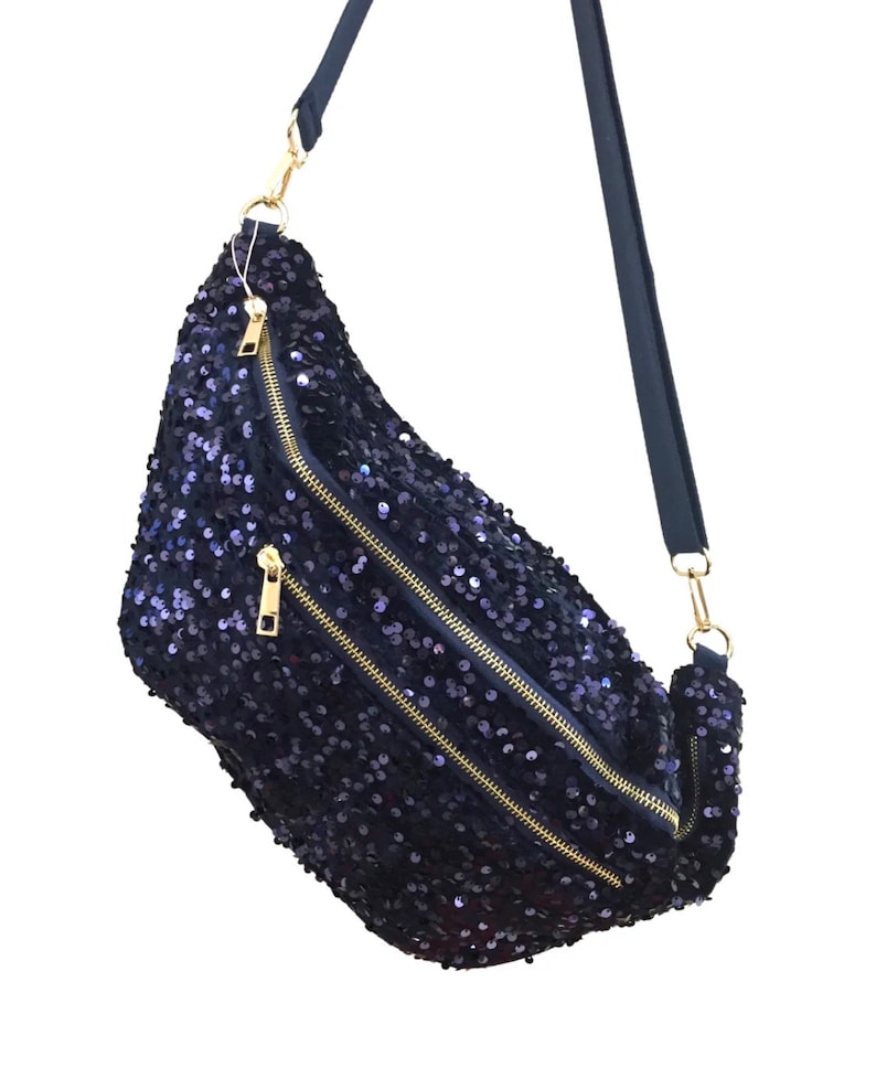 Banane Xl femme Glitter, Banane Pailette , Banane Sequin , Oversize bum bag , grand Sac banane femme , Bum bag , hip bag pochette banane Shine Blue