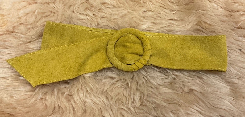 Wide belt for women in suede leather boho headband belt / obi belt Yellow