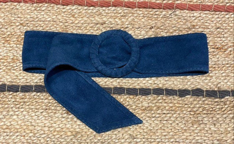 Wide belt for women in suede leather boho headband belt / obi belt Blue