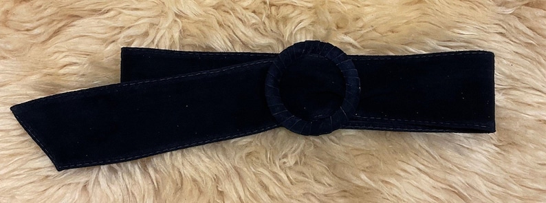 Wide belt for women in suede leather boho headband belt / obi belt Black