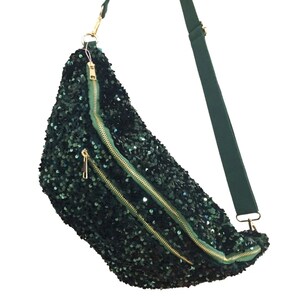 Banane Xl femme Glitter, Banane Pailette , Banane Sequin , Oversize bum bag , grand Sac banane femme , Bum bag , hip bag pochette banane Shine Green