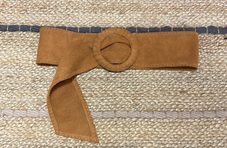 Wide belt for women in suede leather boho headband belt / obi belt light camel