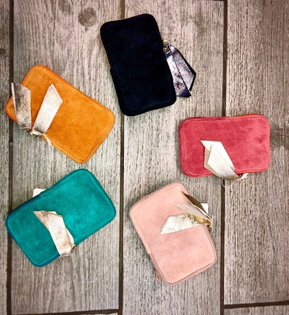 Leather Phone Pouch in Bandouliére Suede Pouch Glitter in -  Canada
