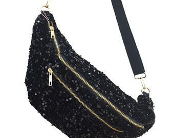 Banane Xl  femme Glitter, Banane Pailette , Banane Sequin , Oversize bum bag , grand Sac banane femme , Bum bag , hip bag pochette banane