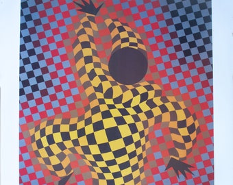 Litografía de Payaso (Rojo) de Victor Vasarely, 1987
