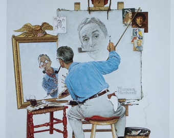 Triple Self-Portrait Lithograph by Norman Rockwell, 2000