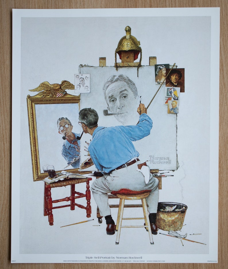 Triple Selfportrait Lithograph by Norman Rockwell 2000 Etsy