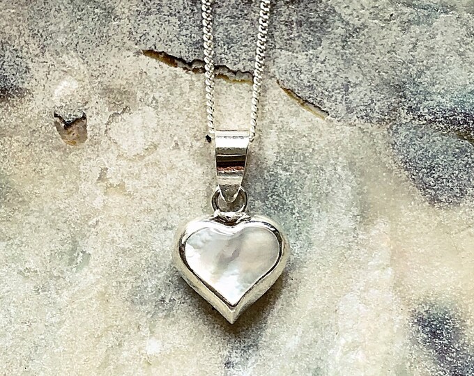 Featured listing image: Sterling Silver Mother of Pearl Heart Necklace