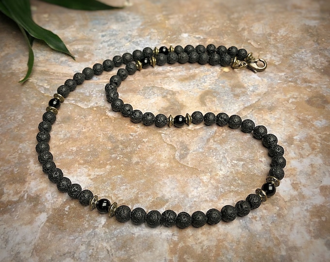 Men's Simple Lava Bead Necklace