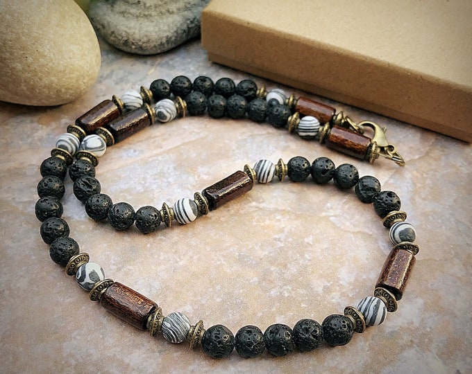 Men's Volcanic Lava & Malachite Necklace