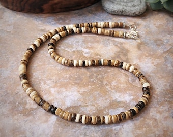 Men's Rustic Coconut Beaded Necklace, Surfer Style Necklace, Men's Coconut Necklace, Men's Brown Wooden Necklace, Father's Day Gift