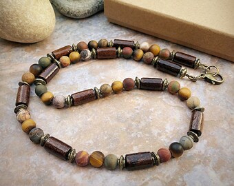 Men's Picasso Jasper & Tiger Eye Surfer Style Necklace